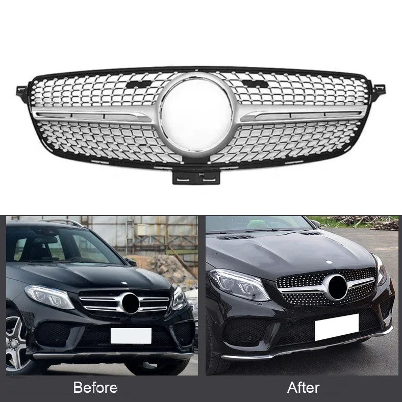 Car Craft Compatible With Mercedes Benz Gle W166 2016-2019 Upgrade Front Bumper Amg Show Grill Diamond Silver Gc CC-9606