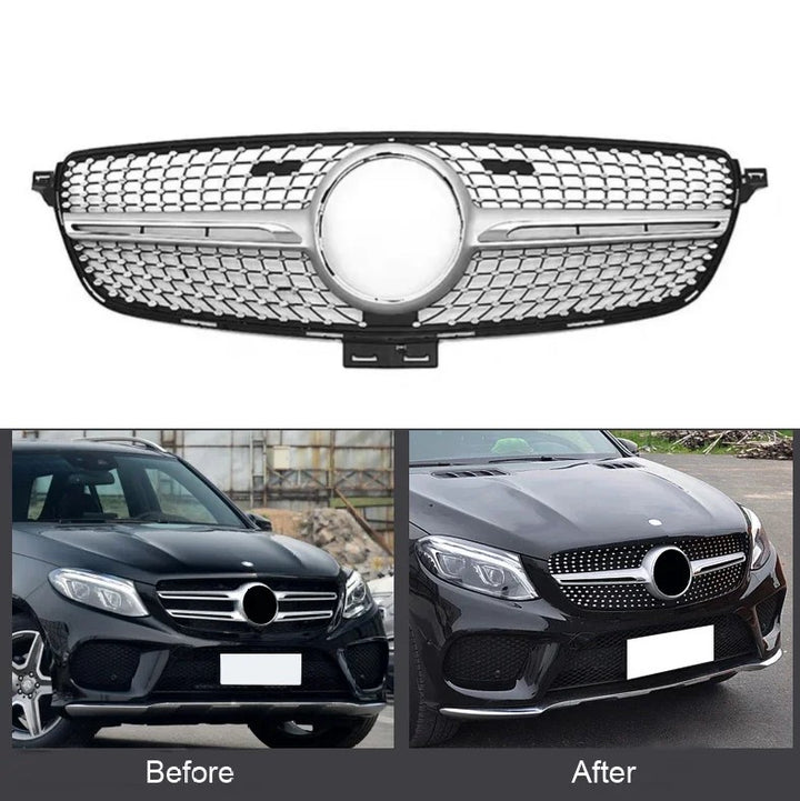 Car Craft Compatible With Mercedes Benz Gle W166 2016-2019 Upgrade Front Bumper Amg Show Grill Diamond Silver Gc CC-9606