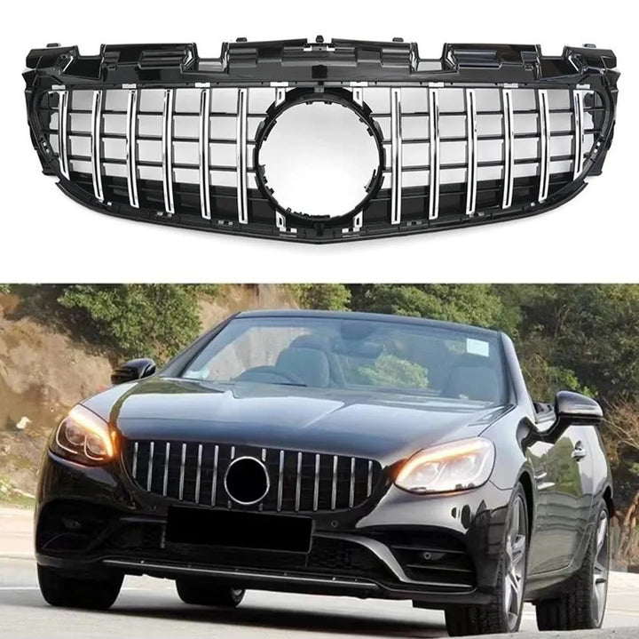 Car Craft Compatible With Mercedes Benz Slc W172 2016-2016 Front Bumper Show Grill Amg Gt Gtr Silver Chrome