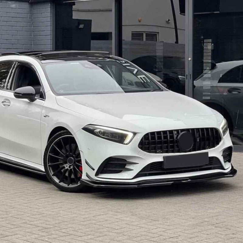 Car Craft Compatible With Mercedes Benz A Class W177 2018-2022 Hatchback Sedan Amg Line Front Bumper Lip Splitter Skirts Zst-446 Gb Glossy Black - CAR CRAFT INDIA