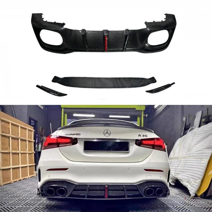 Car Craft Compatible With Mercedes Benz A Class Amg A35 A45 A250 W177 2020-2025 Sedan Amg Bumper Rear After Lip Diffuser Skirts Splitter Rearl Carbon Fiber - CAR CRAFT INDIA