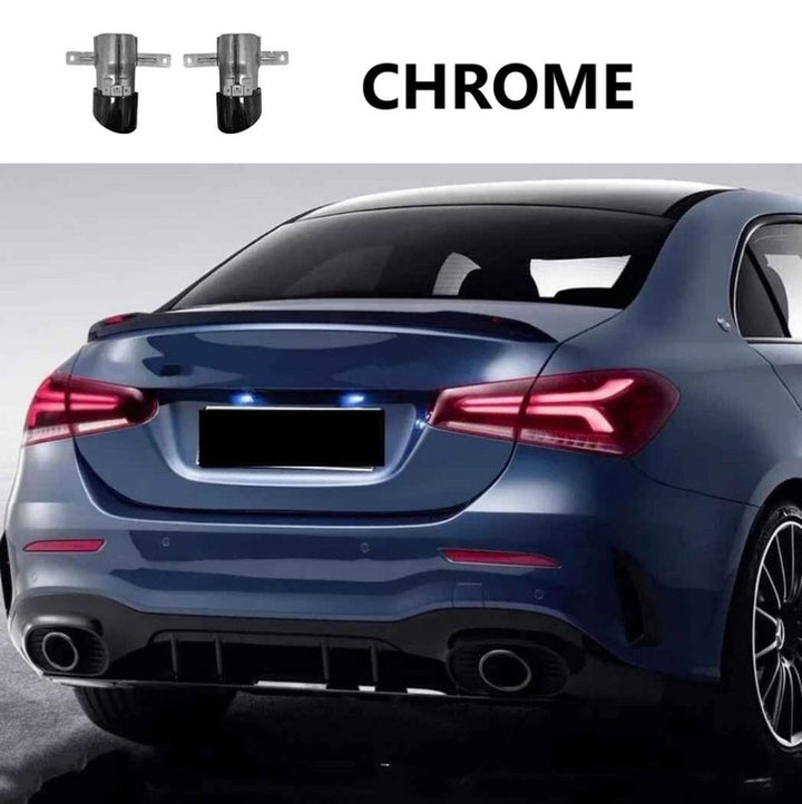 Car Craft Compatible With Mercedes Benz A Class W177 2018-2024 Rear Bumper Upgrade Convert To Amg Amg45 Exhaust Tip Pipe Single Silver Chrome W177-011