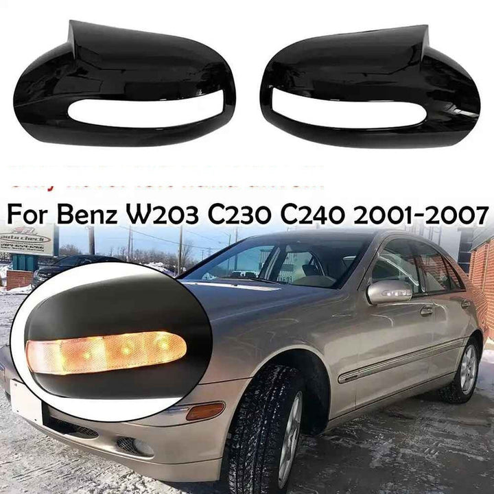 Car Craft Compatible With Mercedes Benz C Class W203 E Class W211 2001-2007 Side Rear View Case Wing Cap Shell Housing Mirror Covers 3m Tape Pasting Style Glossy Black CC-11554