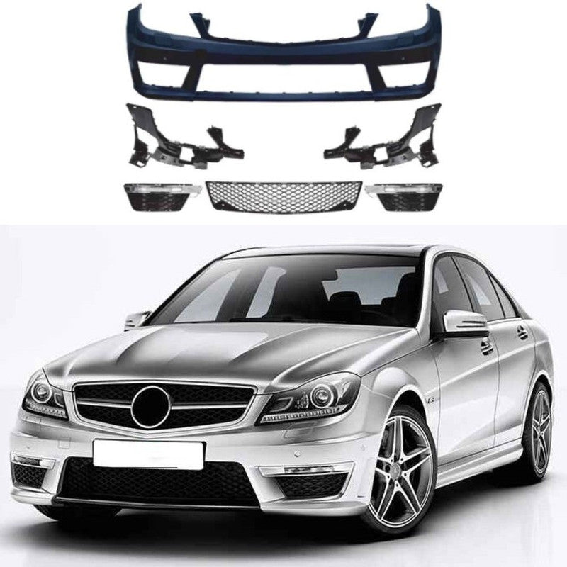 Car Craft Compatible With Mercedes Benz C Class W204 2011-2014 Front Rear Bumper Upgrade Convert To Amg C63 Amg Bumper Bodykit Diffuser Skirts W204-015