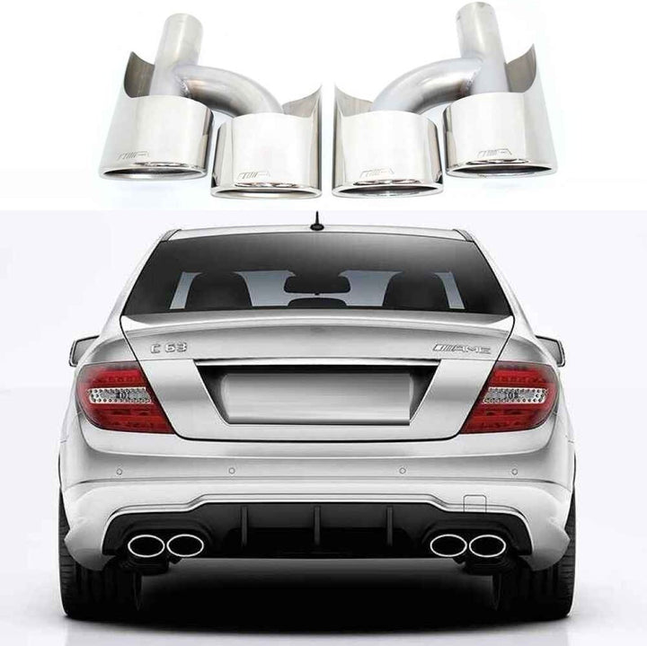 Car Craft Compatible With Mercedes Benz C Class W204 2011-2014 C63 Amg Exhaust Tip Pipe Dual Silver Chrome Gc W204-011