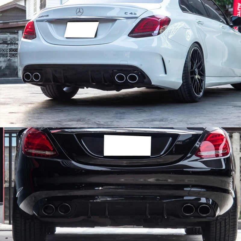 Car Craft Compatible With Mercedes Benz C Class W205 C205 Coupe 2015-2021 Rear Bumper Upgrade Convert To Amg Amg C43 Exhaust Tip Pipe Dual Glossy Black Gc W205-031