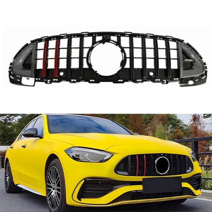 Car Craft Compatible With Mercedes Benz C Class W206 2021-2025 Amg Front Bumper Show Grill Brabus Bbs Style Carbon Fiber Look Red - CAR CRAFT INDIA