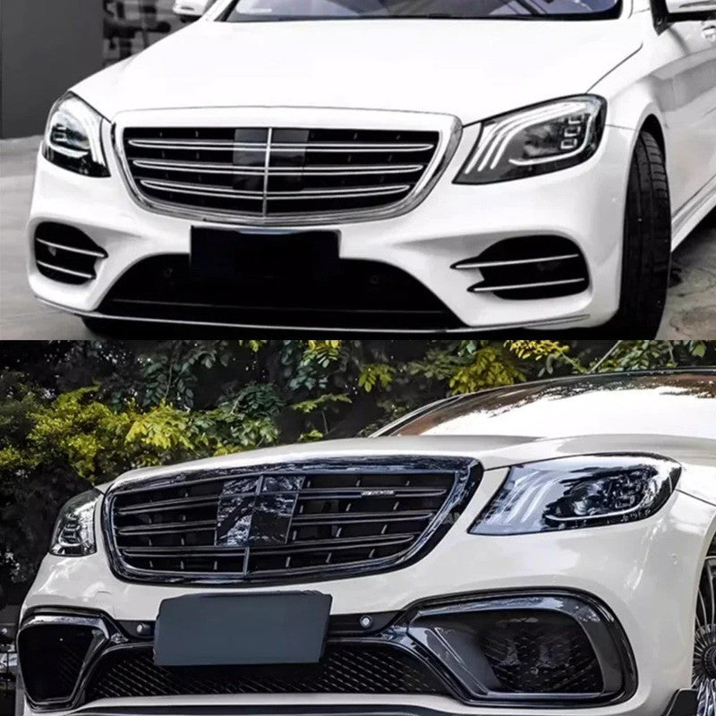 Car Craft Compatible With Mercedes Benz S Class W222 2014-2020 Front Bumper Show Grill Amg S63 S65 Style With Acc Silver