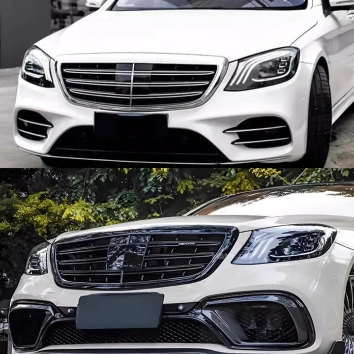 Car Craft Compatible With Mercedes Benz S Class W222 2014-2020 Front Bumper Show Grill Amg S63 S65 Style With Acc Silver