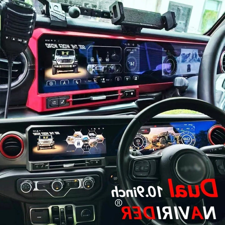 Car Craft Compatible With Jeep Wrangler Rubecorn 2018-2022 Digital Android Multimedia Infotainment Player Cluster Speedomeeter With Carplay 4gb+64gb Dual Screen Red