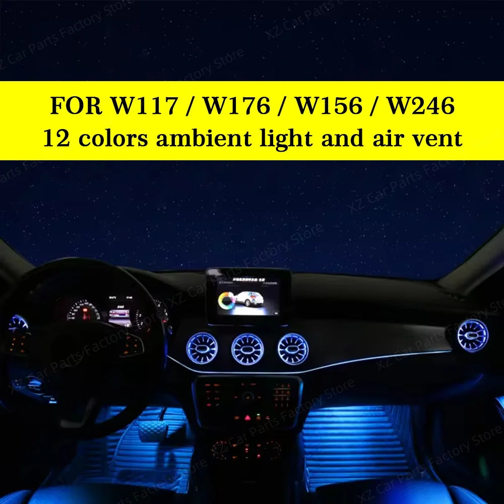 Car Craft Compatible With Mercedes Benz A Class W176 B Class W246 Cla W117 Gla W156 Class 2013-2018 Ambient Ambiance Led Light Vents Speaker Decorative Interior Kit Atmosphere Lamp Air Ac Vent Turbine 28 In 1 Set Symphony