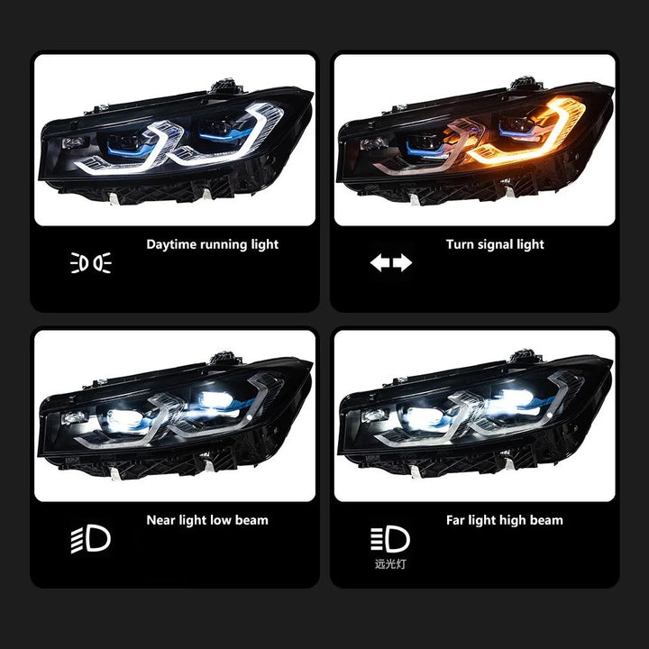 Car Craft Compatible With Bmw 3 Series G20 Lci 2023-2025 Car Front Upgraded Head Light Lamp Xenon Headlight Retrofit Upgrade Modified Led Drl Hid G80 Style With Yelllow Drl