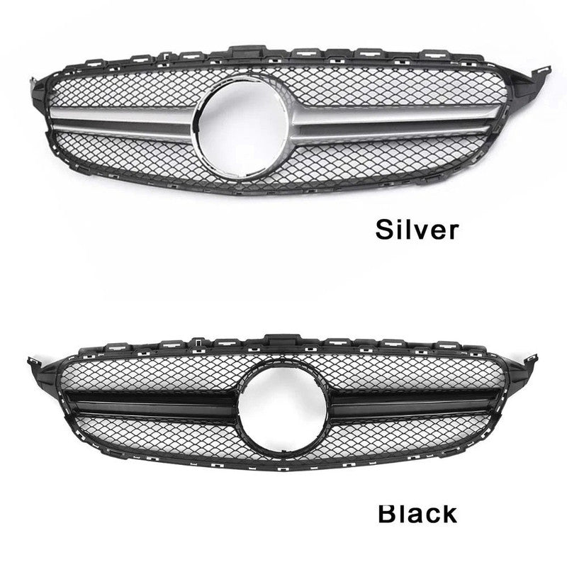 Car Craft Compatible With Mercedes Benz C Class W205 C205 Coupe 2019-2021 Upgrade Front Bumper Amg C63 Show Grill With Camera Hole Amg Silver Chrome Gc W205/c205-007 W Hole