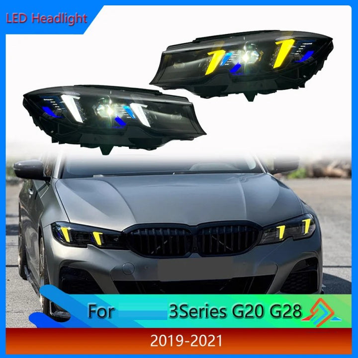 Car Craft Compatible With Bmw 3 Series G20 2019-2022 Car Front Upgraded Head Light Lamp Xenon Headlight Retrofit Upgrade Modified Led Drl Hid Snake Style With Yelllow Drl