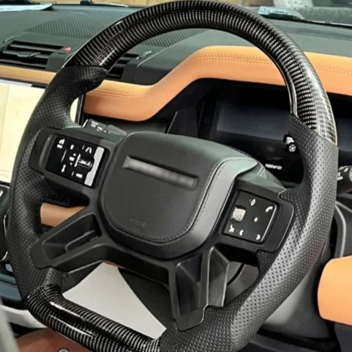 Car Craft Compatible With Land Range Rover Defender 90 110 130 2020-2026 Upgrade Steering Wheel Full Carbon Fiber And Leather Cut D Style - CAR CRAFT INDIA