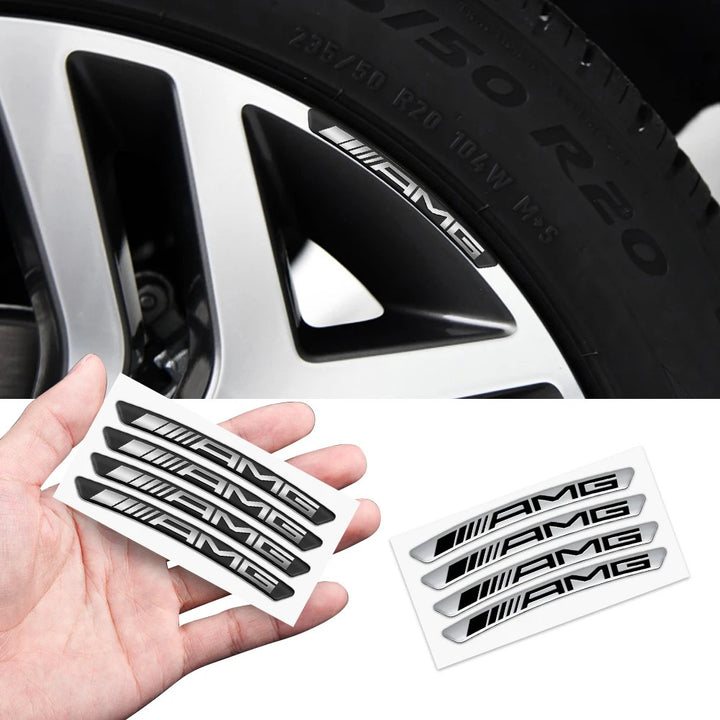 Car Craft Compatible With Mercedes A B C E S Class Ml Gl Gle Gls Cla Gla Glc Slk Grill Letter Logo Badge Emblem Sticker Alloy Wheel Rim Sticket Amg Silver 4pcs/set