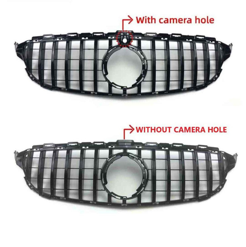 Car Craft Compatible With Mercedes Benz C Class W205 C205 Coupe 2015-2018 Upgrade Front Bumper Amg C63 Show Grill With Camera Hole Gtr Glossy Black Gc W205/c205-004 W Hole