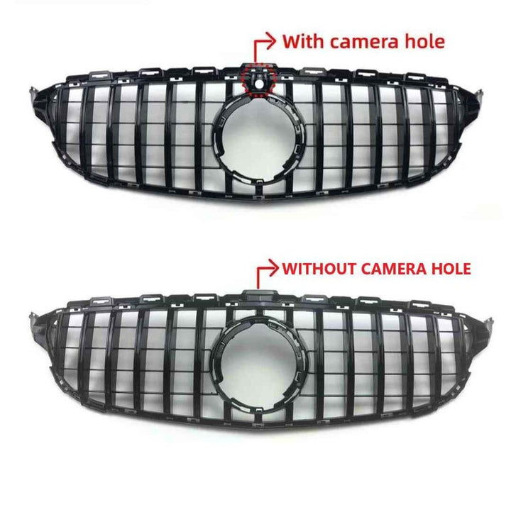 Car Craft Compatible With Mercedes Benz C Class W205 C205 Coupe 2015-2018 Upgrade Front Bumper Amg C63 Show Grill With Camera Hole Gtr Glossy Black Gc W205/c205-004 W Hole