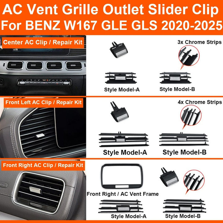Car Craft Compatible With Mercedes Benz Gle Gls W167 2019-2025 Car Dashboard Ac Vent Grille Outlet Clip Slider Trim Repair Kit 1678301300-a Right A 2 Silver Strip