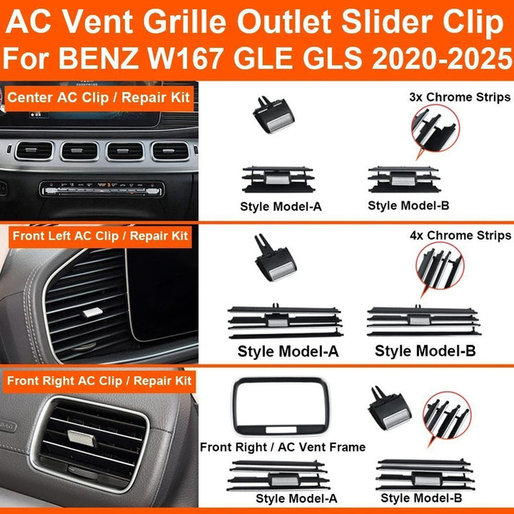 Car Craft Compatible With Mercedes Benz Gle Gls W167 2019-2025 Car Dashboard Ac Vent Grille Outlet Clip Slider Trim Repair Kit Outer Frame Trim Cover 1678301500 Left