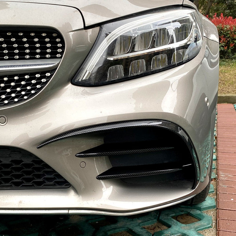 Car Craft Compatible With Mercedes Benz C Class Lci W205 Lci 2019-2021 Amg Front Bumper Air Vent Splitter Side Skirts Flag Canard Carbon Fiber Look Zst-120 Cf