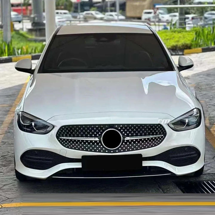 Car Craft Compatible With Mercedes Benz C Class W206 C206 2023 Upgraded Front Bumper Racing Mesh Show Grille With Camera Hole Diamond Silver