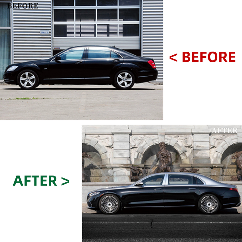 Car Craft Compatible With Mercedes Benz S Class W221 2006-2014 Upgrade Facelift Convert To 2024 Lci Maybach Bumper Hood Fender Skirts Headlight Taillight Glass With Door 1:1 CC-8553 - CAR CRAFT INDIA