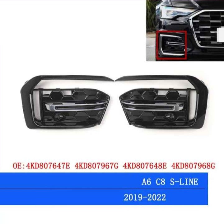 Car Craft Compatible With Audi A6 S6 Rs6 C8 2019-2023 Front Rs6 Sport Bumper Upgraded Fog Lamp Light Gril Cover Mesh Trim Silver Chorme - CAR CRAFT INDIA