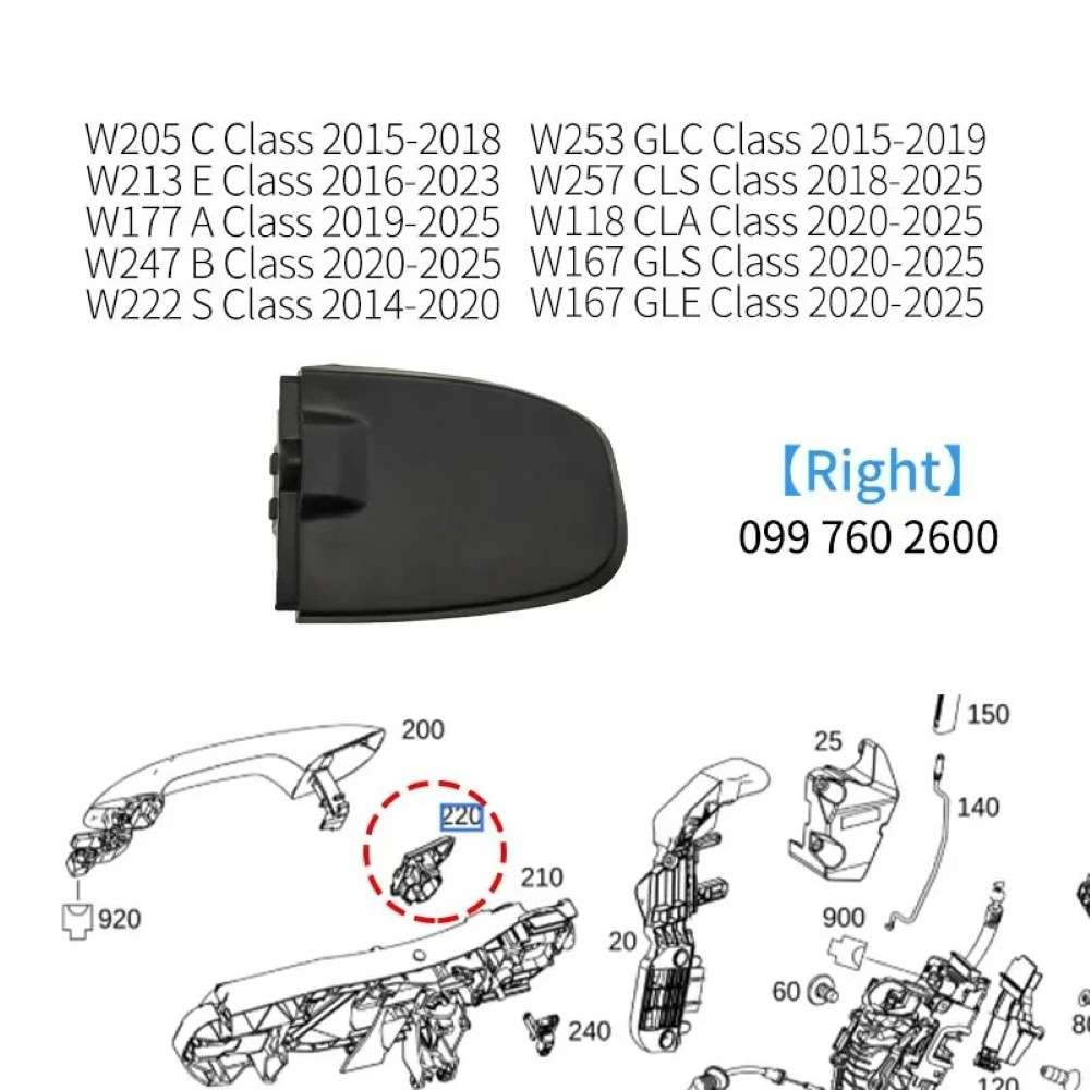 Car Craft Compatible With Mercedes Benz A B C E S Gla Glc Cla Gle Gls Class W177 W247 W118 W205 W222 W223 W253 W254 W213 2015+ Exterior Door Pull Handle Fixed Base Buckle Cap Cover 997602600 Right CC-8467 - CAR CRAFT INDIA