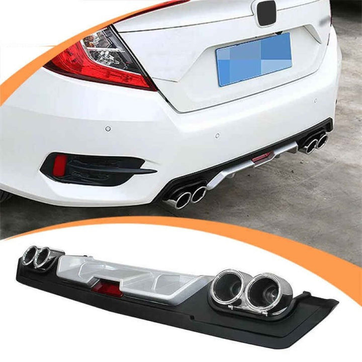 Car Craft Compatible With Honda Civic 2016-20219 Rear After Bumper Lip Diffuser Skirt Splitter Trim F1 Led Light Black Silver Model B