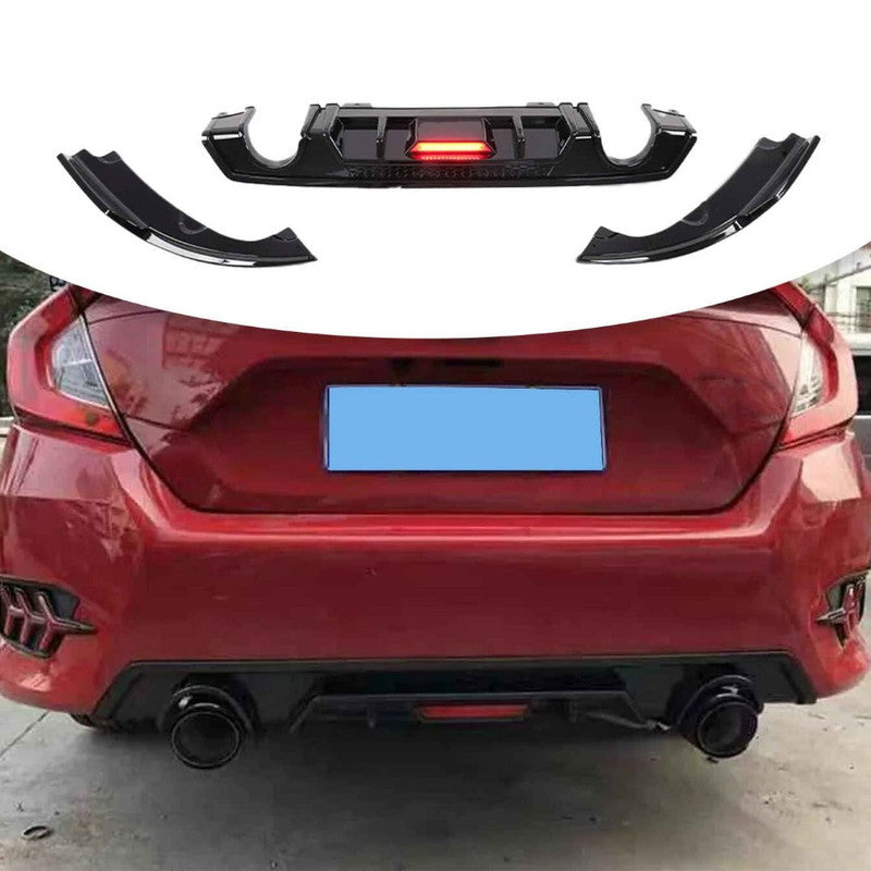 Car Craft Compatible With Honda Civic 2016-20219 Rear After Bumper Lip Diffuser Skirt Splitter Trim F1 Led Light Glossy Black Model D