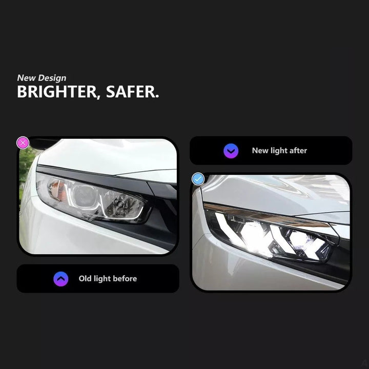 Car Craft Compatible With Honda Civic 10th Gen 2016-2020 Car Front Upgraded Head Light Headlight Lamp Xenon Taillight Retrofit Upgrade Modified Led Drl Hid Matrix Style