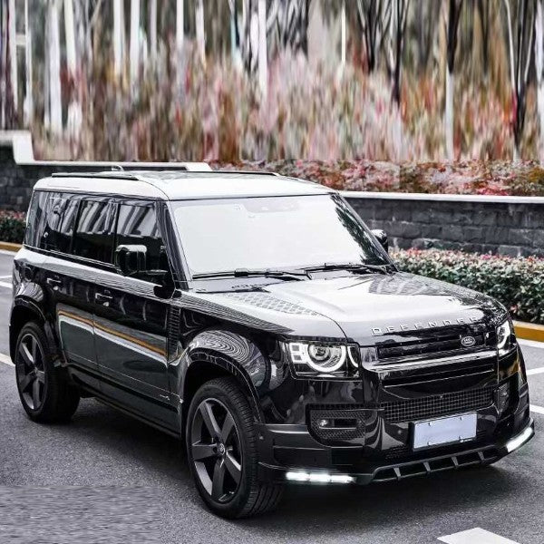 Car Craft Compatible With Land Range Rover Defender 90 110 130 2020-2026 L663 Front Bumper Lip Splitter Skirts Vent Kt Rock Design Ms Style 3 Led Glossy Black - CAR CRAFT INDIA