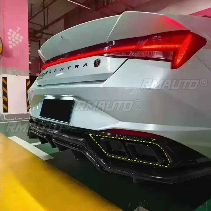 Car Craft Compatible With Hyundai Elantra Mk7 2020-2022 Rear After Bumper Lip Diffuser Skirt Splitter Trim F1 Led Light Usa Carbon Fiber Look