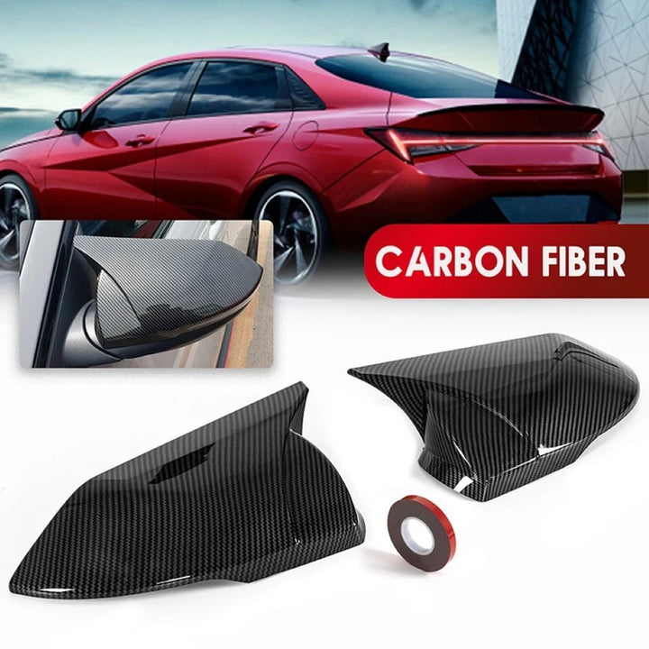 Car Craft Compatible With Hyundai Elantra 2021-2023 Rear View Case Wing Cap Shell Housing Mirror Covers 3m Tape Pasting Style Carbon Fiber Look