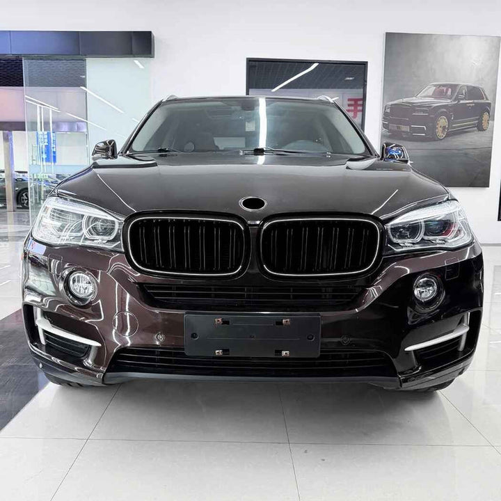Car Craft Compatible With Bmw X5 F15 X6 F16 2014-2018 Front Bumper Show Gril Glossy Black Single Line With Led Light