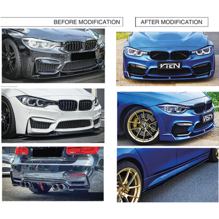 Car Craft Comptible With Bmw 3 Series F30 2012-2018 M3 M Sport Front Bumper Upgraded Bodykit Body Kit Skirts Splitter Front Rear Lip Diffuser Side Skirts Spoiler Trims Cannards Vten Style CC-9086