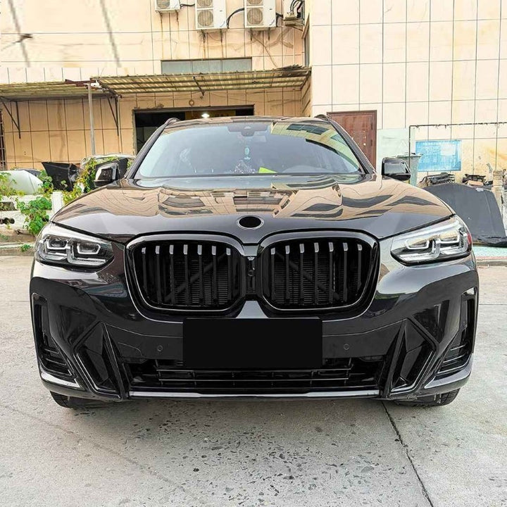 Car Craft Compatible With Bmw X3 G01 X4 G02 Lci 2022-2024 Front Bumper Show Mesh Grill Dual Line Bar Zst-1462 Dual Glossy Black - CAR CRAFT INDIA