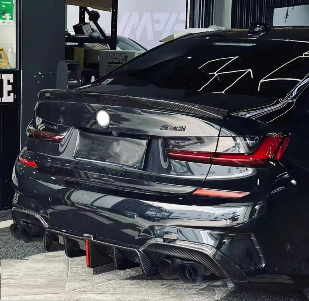 Car Craft Compatible With Bmw 3 Series G20 2019-2023 M Sport Rear Bumper Real Carbon Fiber Lip Diffuser Skirts Splitter F1 Style With Led Light - CAR CRAFT INDIA