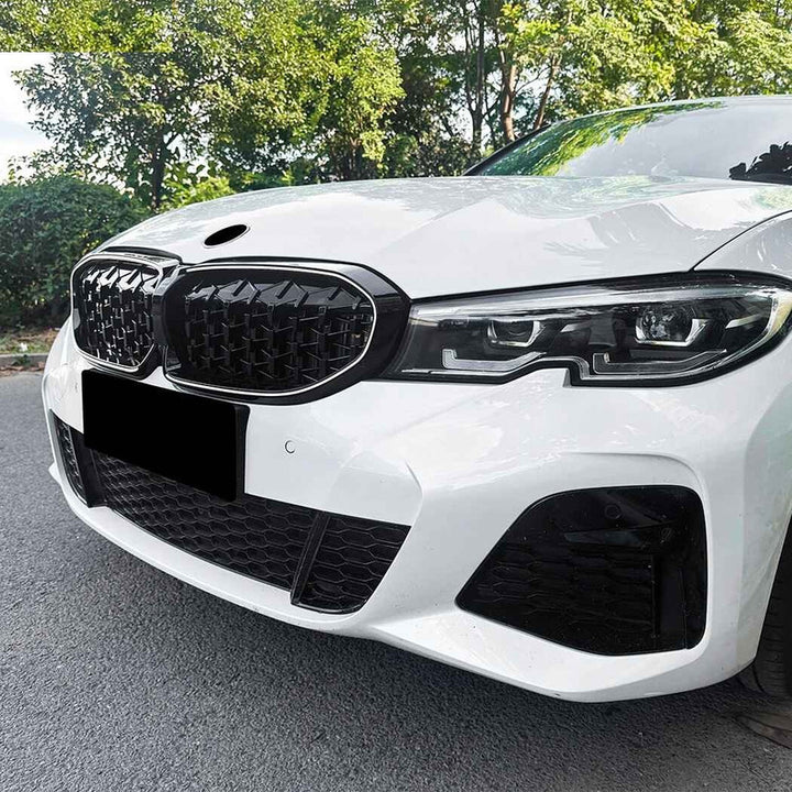Car Craft Compatible With Bmw 3 Series G20 G21 Pre-facelift 2019-2022 Front Bumper Show Gril Diamond Black With Led Light