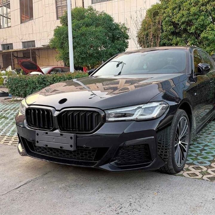 Car Craft Compatible With Bmw 5 Series G30 Lci 2021-2024 Front Bumper Show Mesh Grill Dual Line Bar Zst-1464 Dual Glossy Black - CAR CRAFT INDIA
