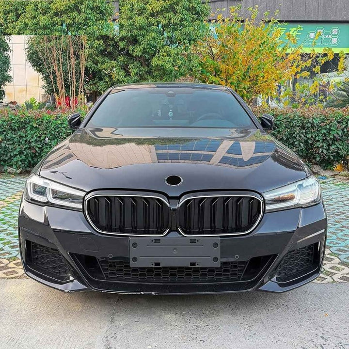 Car Craft Compatible With Bmw 5 Series G30 Lci 2021-2024 Front Bumper Show Mesh Grill Single Line Bar Illuminated Led Light Zst-1464 Led Single Glossy Black - CAR CRAFT INDIA