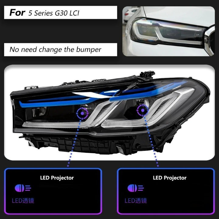 Car Craft Compatible With Bmw 5 Series G30 G38 2021-2024 Car Front Upgraded Head Light Lamp Xenon Headlight Retrofit Upgrade Modified Led Drl Hid Light Lci Laser Style - CAR CRAFT INDIA