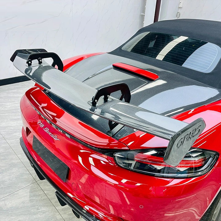 Car Craft Compatible With Porsche Boxter Cayman 718 989 997 998 981 911 Rear Trunk Wing Boot Tail Double Deck Wing Lip Gtr Spoiler Real Carbon Fiber - CAR CRAFT INDIA