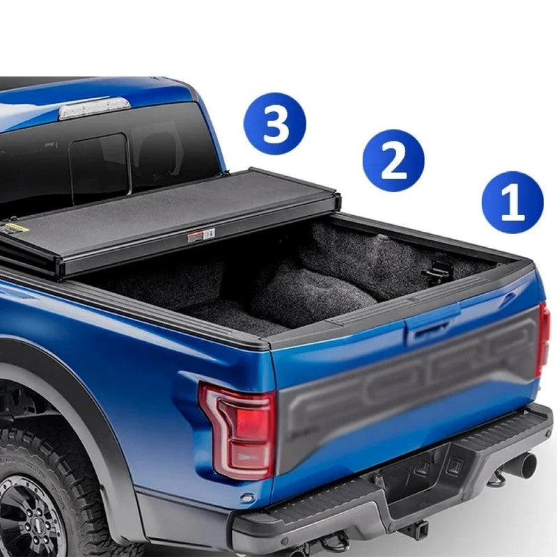 Car Craft Compatible With Isuzu D-max V Cross 2019-2025 Shutter Rear Truck Bed Retractable Lid Tonneau Tray Cover Roller Back Rear Hand Controlled By Hand Manaul Tri Fold Folding - CAR CRAFT INDIA