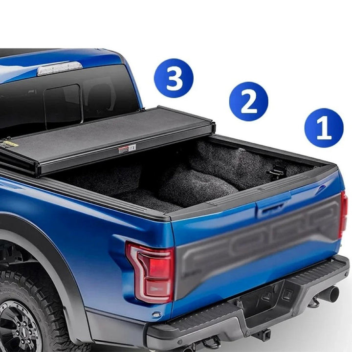 Car Craft Compatible With Isuzu D-max V Cross 2019-2025 Shutter Rear Truck Bed Retractable Lid Tonneau Tray Cover Roller Back Rear Hand Controlled By Hand Manaul Tri Fold Folding - CAR CRAFT INDIA