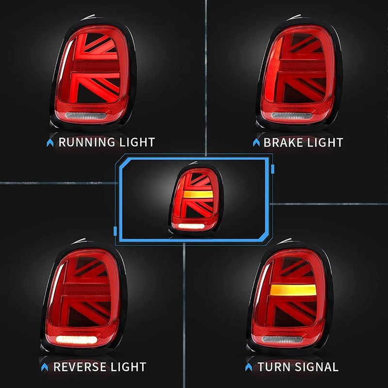 Car Craft Compatible With Mini Cooper F55 2015-2019 Cooper S F56 2015-2019 Cooper S Convertible F57 2015-2019 F Series Led Tail Light Tail Lamp Light 2007-2016 Dynamic Signal Taillight Drl Brake Reverse Union Jack Clear Red