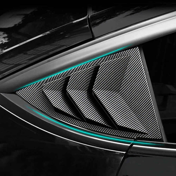 Car Craft Compatible With Tesla Model 3 Model Y 2017-2026 Car Rear Window Shutter Cover Louver Side Vent Trim Triangle Glossy Black