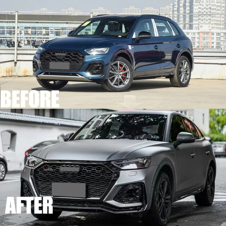 Car Craft Compatible With Audi Q5 2021-2025 Upgraded Facelift Convert To Rsq5 Sq5 Sport Bodykit Bumper Grill Lip Fog Lamp Light Grill With Acc Cover Skirt Trim Q5-009 Gc Front Bumper Black Strip Black Frame Black