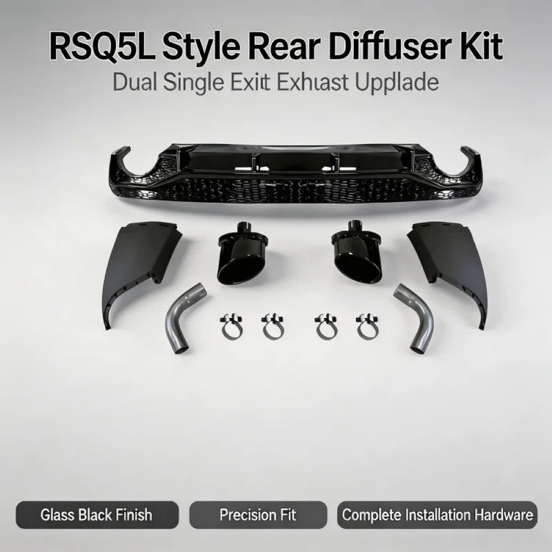 Car Craft Compatible With Audi Q5 B9 2018-2020 Upgraded Facelift Convert To Rsq5 SQ5 Sport Rear After Bumper Lip Diffuser Skirt Trim With Exhaust Pipe Tip Q5-006 Gc Q5-007 Gc